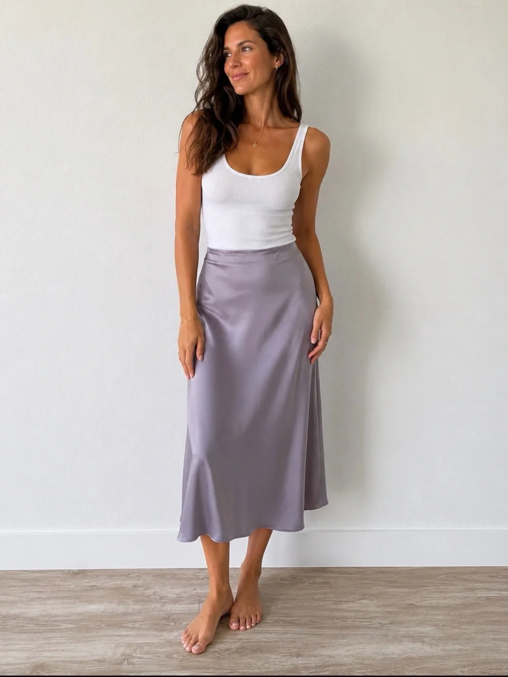 Ludlow Satin Lavender Midi Skirt